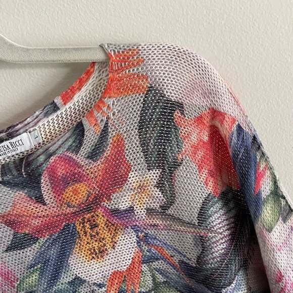 Luisa Ricci Women SZ L Gray Floral Print Dolman Sleeve Lightweight Knit Sweater - Picture 6 of 8